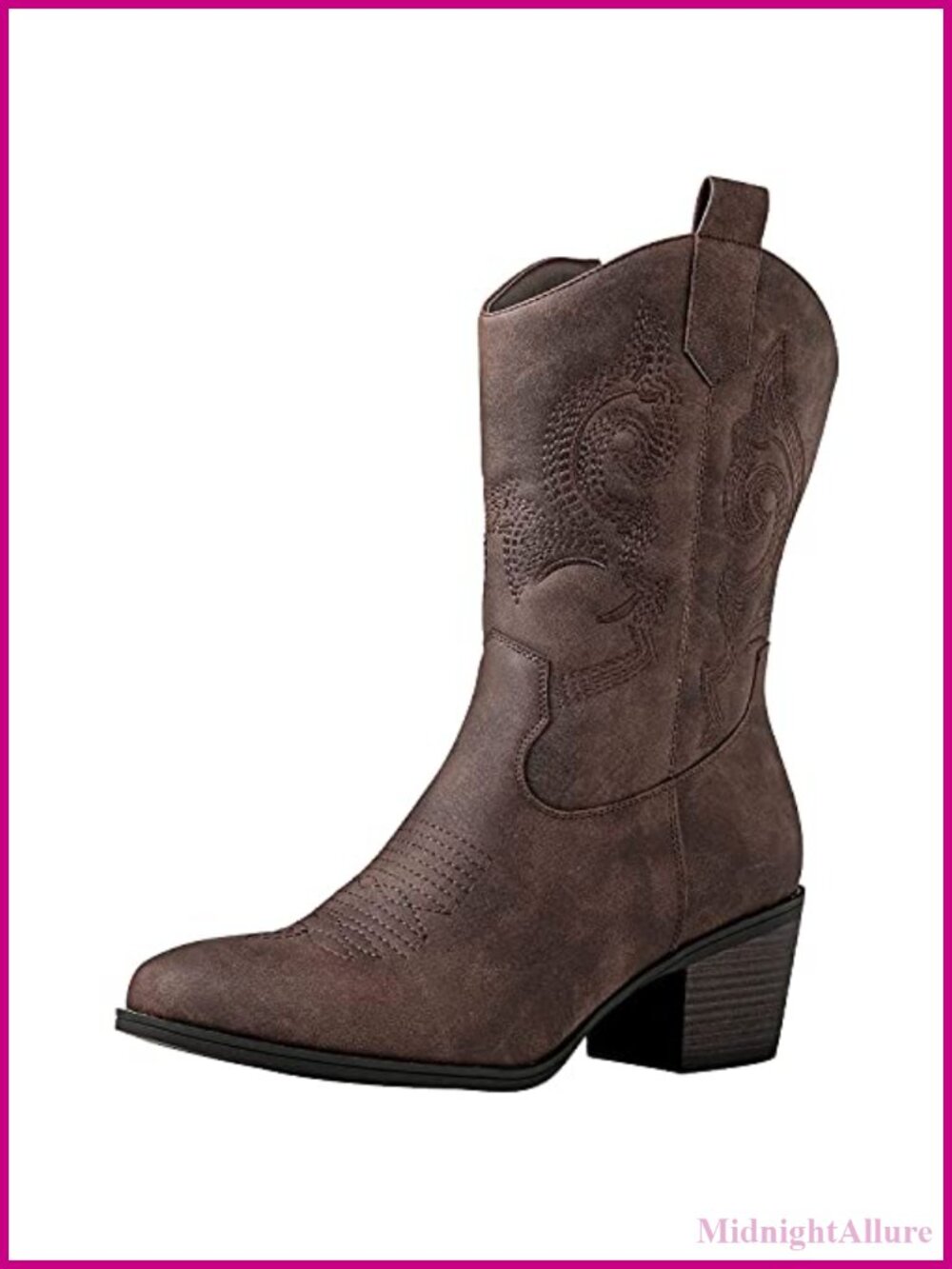Women's Mid-Calf Western Cowboy Boots Faux Leather Block Heel Zip